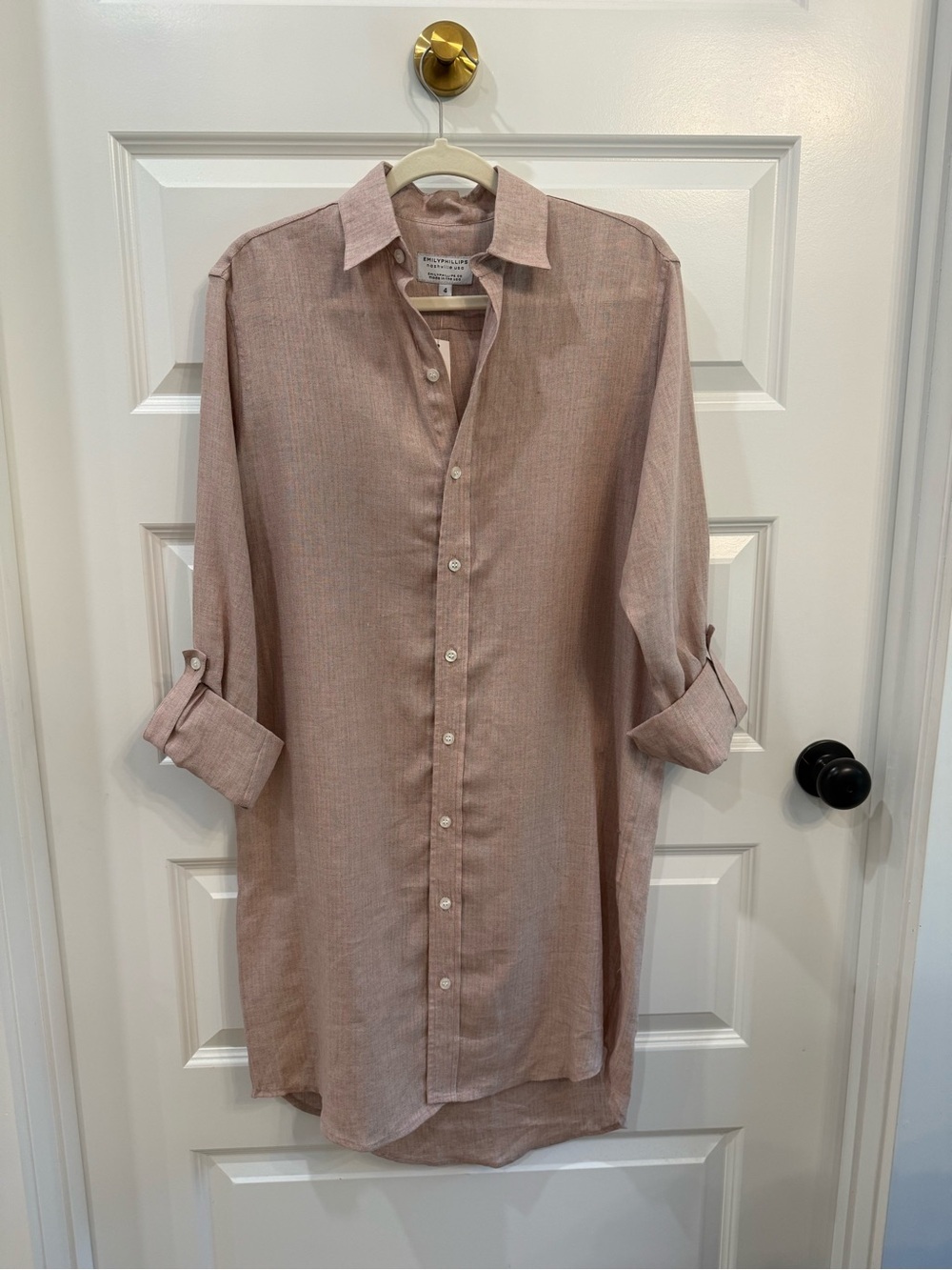 NWT Emily Phillips 100% Linen Button Front Dress Pink Striped NWT Size 4 (6/8)
